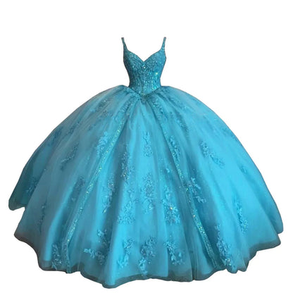 Women's Sweetheart Quinceanera Dresses Ball Gown Spaghetti Straps Applique Sweet 16 Dresses for Teens