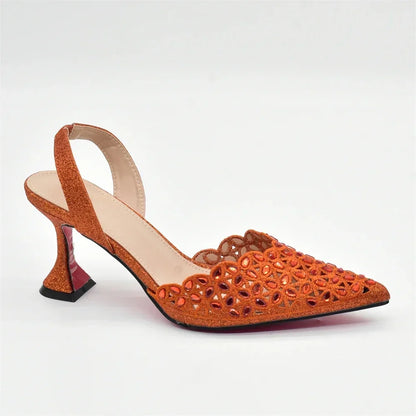 Latest Orange Designer Shoe and Bag Sets From Italy Shoe Woman Summer 2025 Wedding Fashion Party Shoes and Bag Match for Women