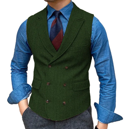 Men Vest Brown Herringbone With Lapel Waistcoat Vintage Regular Slim Business Banquet Business Casual Men Suit Vest