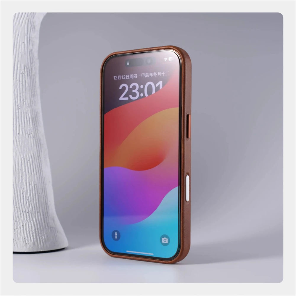 Luxury Business Retro Leather Magnetic Case For iPhone 17 Pro Max 16 Plus 15 14 13 MagSafe Alloy Lens Wireless Charging Cover