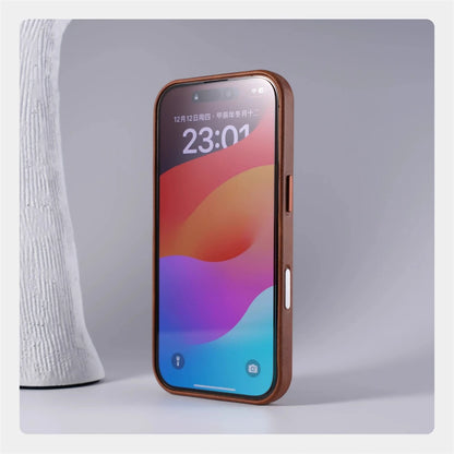 Luxury Business Retro Leather Magnetic Case For iPhone 17 Pro Max 16 Plus 15 14 13 MagSafe Alloy Lens Wireless Charging Cover