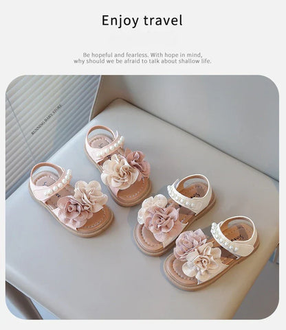 Korean Style Summer Sandals for Girls Flowers in Full Bloom Children's Beach Shoes Flexible Soft-sole Kid's Girl Sandals I060683