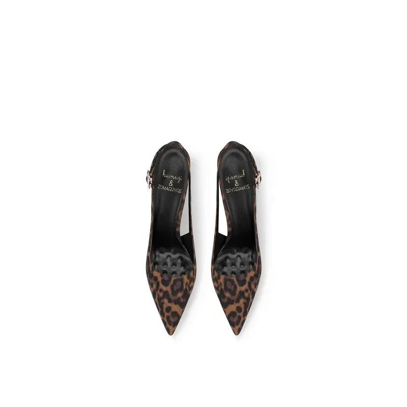 Summer new leopard print pointed French high-end fashion, not tiring foot matching skirt, slim heels, high heels for women