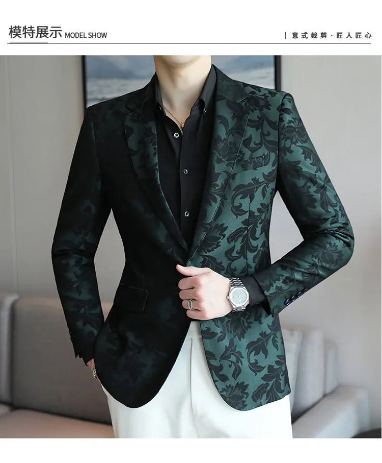 2025 Spring Luxury High-end Jacquard Men's Suit Coats British Style Men Slim Fit Casual Groom Wedding Dress Party Suit Blazers