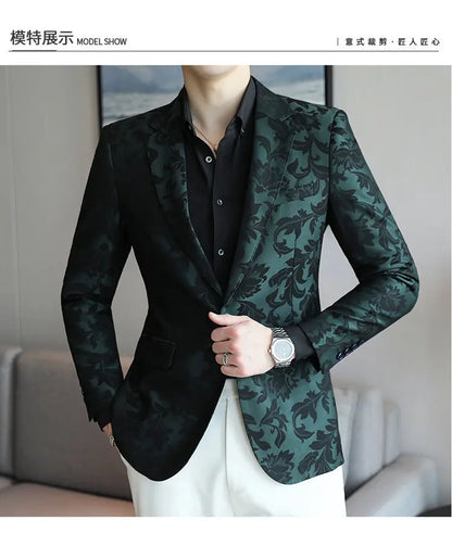 2025 Spring Luxury High-end Jacquard Men's Suit Coats British Style Men Slim Fit Casual Groom Wedding Dress Party Suit Blazers