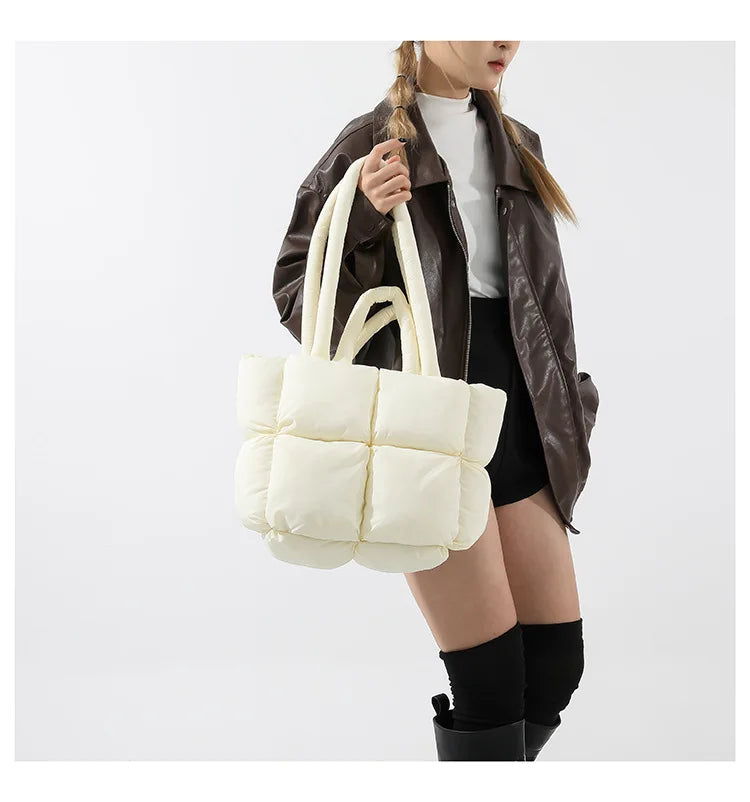 Fashion Soft Puffer Tote Bag Designer Quilted Women Shoulder Bags Nylon Padded Lady Handbags Down Cotton Warm Winter Shopper Bag