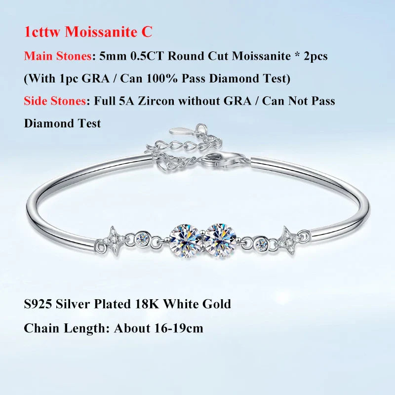 Lucky Clover GRA Certified 0.4cttw Moissanite Diamond Link Bracelet for Women 925 Silver Hand Chain Adjustable Bracelets