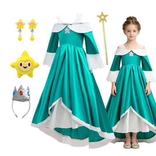 2026 Movie Off Shoulder Big Swing Skirt Princess Galaxy Dress up Rosalina Cosplay Outfit Children Plumber Bros Girl Costume Gown