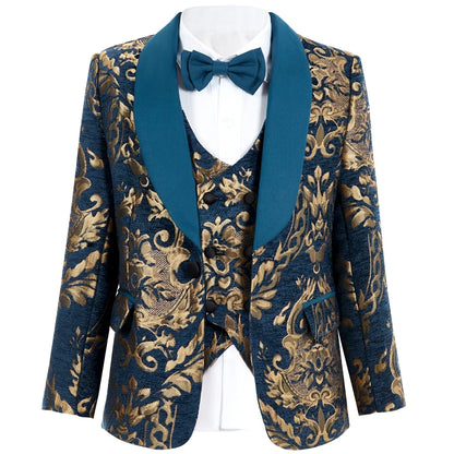 24H Ship Four Piece Suit Set for Toddler, Wedding Ring Boy Suit, Communion Party Dresswear Suit Jacket Pants Vest Bowtie