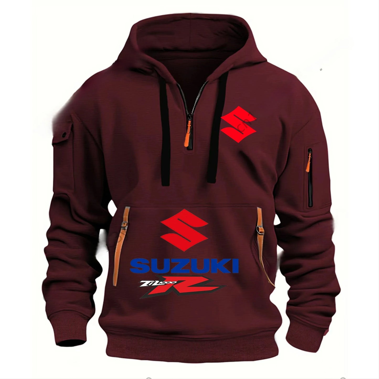 men's half-zipper long-sleeved hoodie, workwear, multi-pocket running, fitness and sports jacket for autumn and winter