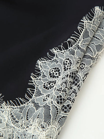 2026 Women Lace Patchwork Mini Dress Vintage Contrast Slim Long Sleeve Dresses Y2k Summer Fashion High Street Lady Chic Dress