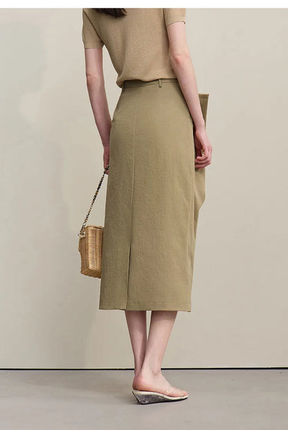 Women's Skirt 2026 Summer New Office Slit H-Line Midi Straight Casual Skirt Asymmetric Pleated Ladies Clothes 12642058