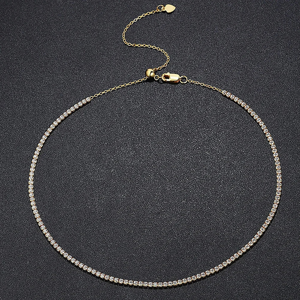 2mm Moissanite Tennis Necklace 100% 925 Silver Plated 18k yellow Gold Sparking Diamond Necklaces Bridal Fine Jewelry for Women