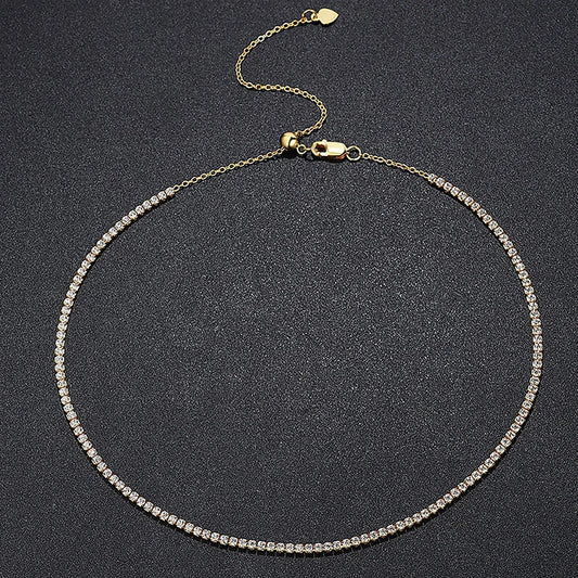 2mm Moissanite Tennis Necklace 100% 925 Silver Plated 18k yellow Gold Sparking Diamond Necklaces Bridal Fine Jewelry for Women
