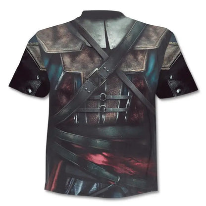 New retro street punk motorcycle men's T-shirt 3D shirt casual fashion hip-hop horror short sleeved round neck men's clothing