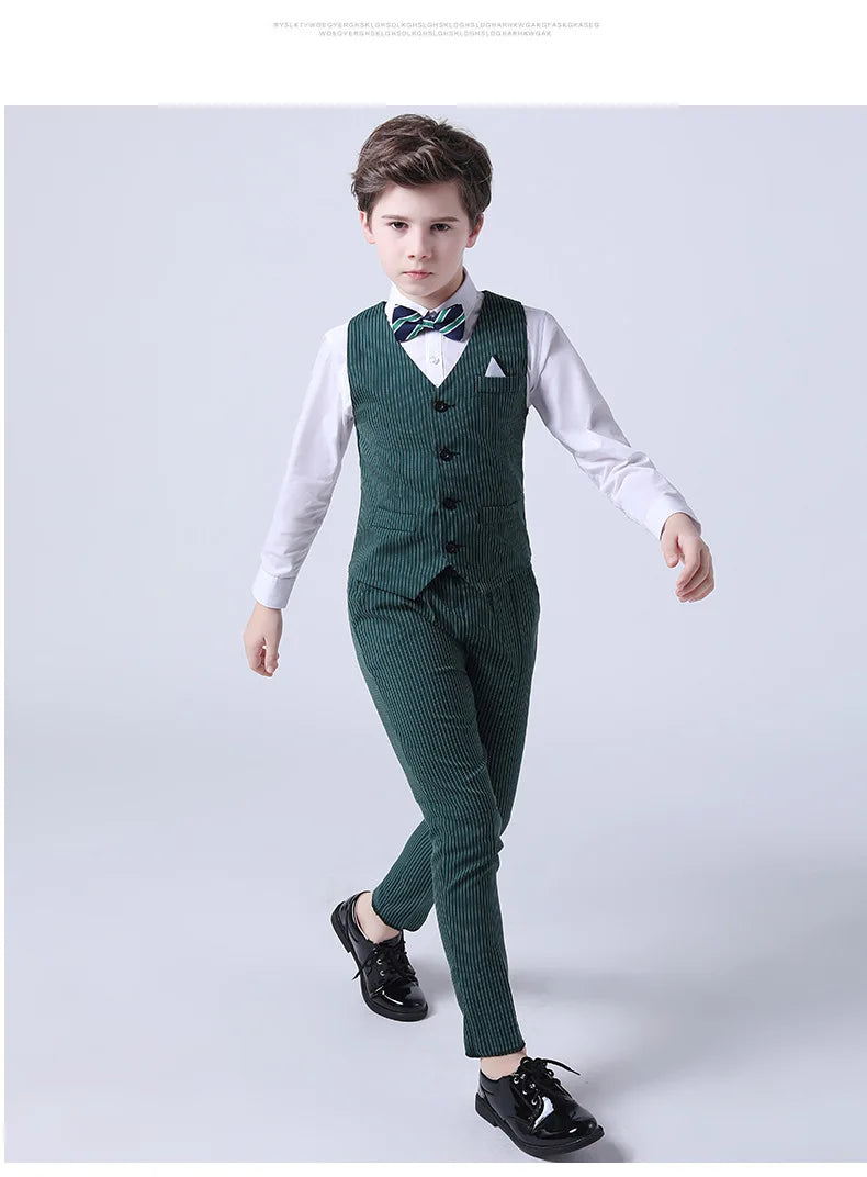 Boys Summer Wedding Suit Kids 1Year Birthday Vest Pants 2PCS Formal Suit Child Party Ceremony Costume Teenager Photography Suit