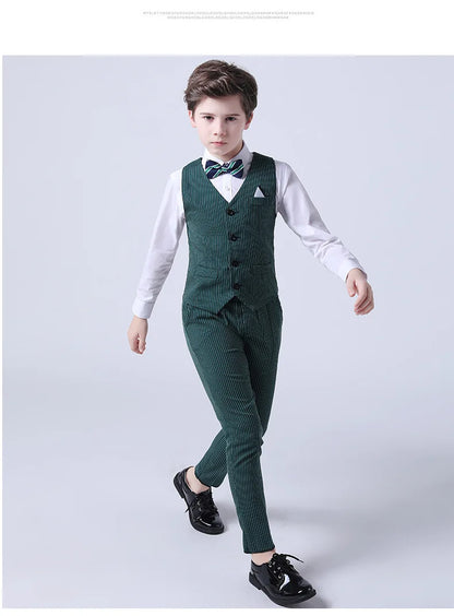Boys Summer Wedding Suit Kids 1Year Birthday Vest Pants 2PCS Formal Suit Child Party Ceremony Costume Teenager Photography Suit