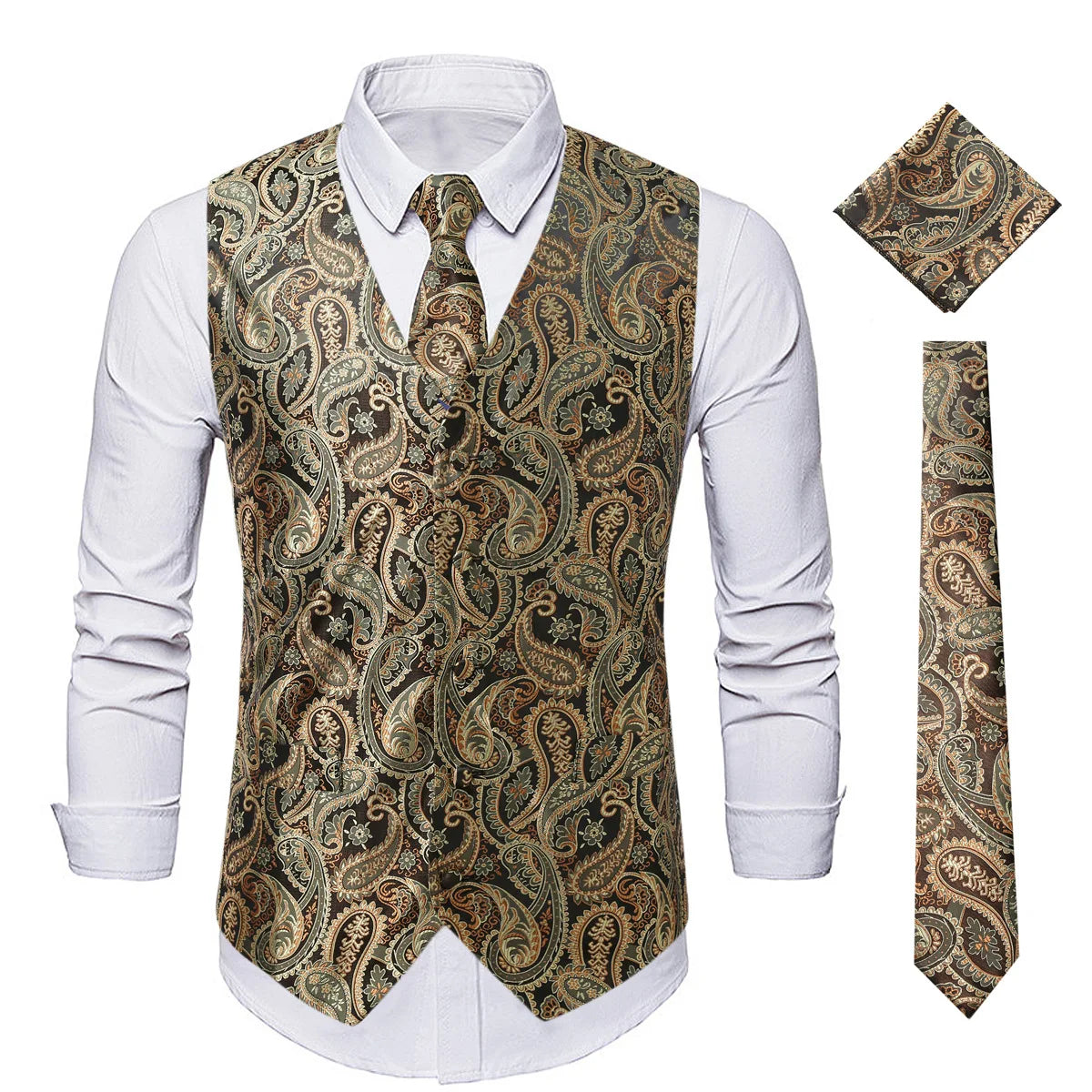 New Men Jacquard Splicing Thin Loose Suit Vest Fashion Homme Wedding Dance Party Dress Waistcoat Free with Tie