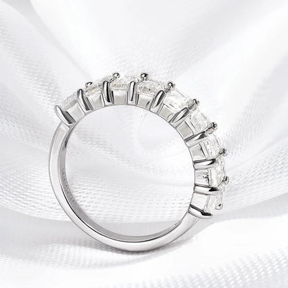 Each 3*5mm 0.5CT Emerald Cut Moissanite Ring for Women 1/2 Eternity Bands Lab Diamond Jewelry Pure 925 Silver Girl Ring