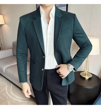 Autumn  Winter New Fine Striped Woolen Suit Jacket Men Casual Business Slim Fit Party Dress Formal Wedding Fashion Suit Coat