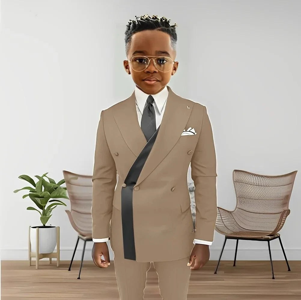 Fashionable Design Double Breasted Boys Suits 2 Pieces Wedding Tuxedo For Kids Formal Elegant Full Sleeve Children's Suit Set
