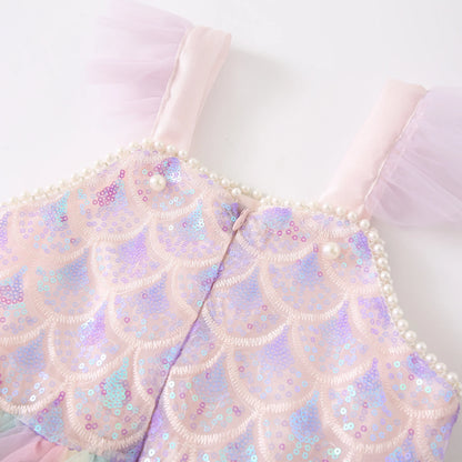 A Sweet and Lovely Girls' Mermaid Dress in Light Purple, Hot Sale Colorful Sparkling Sequin Party Outfit