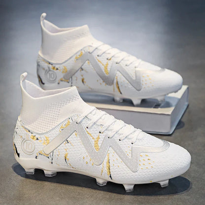 Adult Professional FG/TF Soccer Shoes Non-Slip Long Spike Football Boots Young Kids High Ankle Cleats Grass Soccer Sneakers ﻿