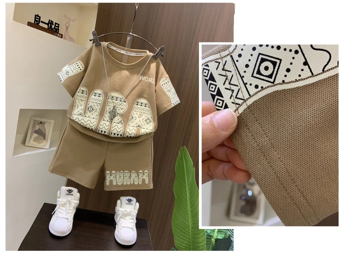 Summer Boys Cotton Leisure Print Alphabet T-Shirt+Shorts Pant Set School Kids 2PCS Tracksuit Children Sportswear Outfit 5-16 Yrs