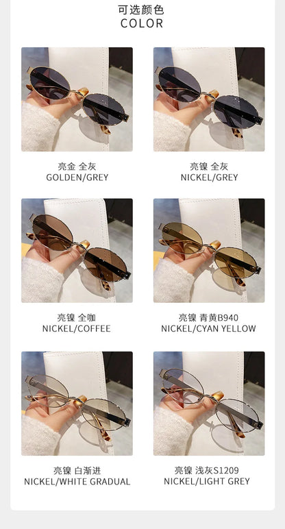 Retro Small Oval Metal Frame Women Sunglasses UV400 Thin Full Rim Men Punk Sun Glasses Vintage Shades Lentes De Sol Mujer