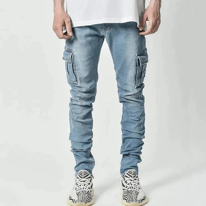 New Autumn Men Pants Casual Tactical Jeans Male Multiple Pockets Cargo Pant Casual Straight Dimem Jeans Trousers Plus Size S-4Xl