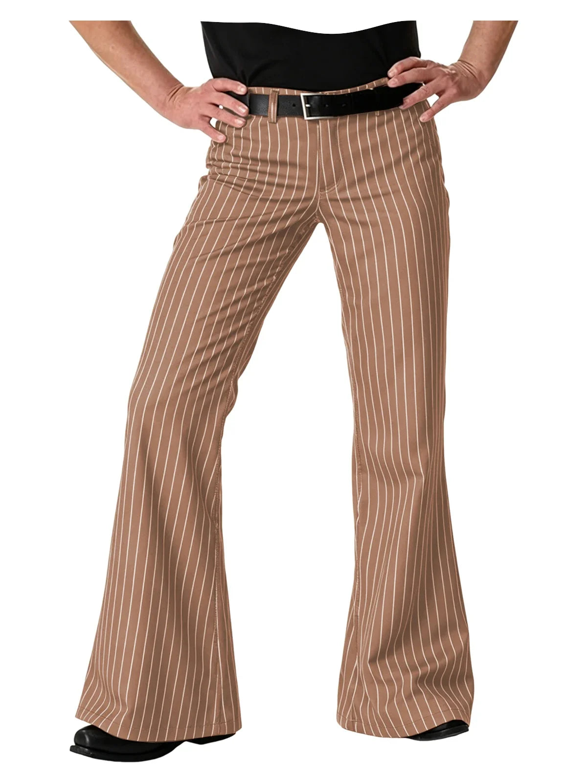 Men's Polyester Blend High Waist Flared Pinstripe Pants Soft Breathable Disco Party Retro Stage Nightclub Spring Summer Trousers