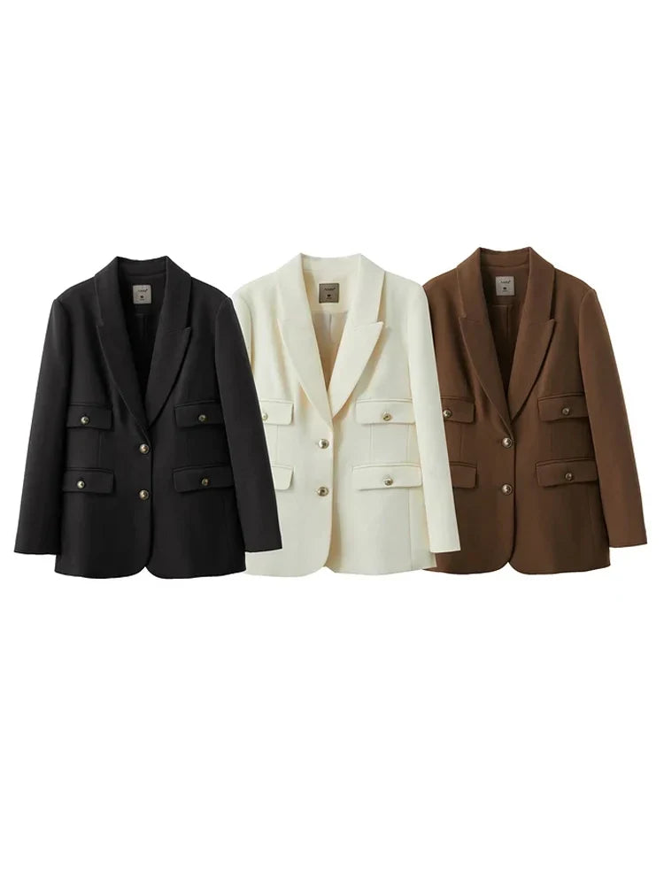 Minimalist Blazers Women Autumn 2024 Clothing Vintage Buttons Up Coat Basics Long Sleeve Jacket Office Lady Blazer 12453051