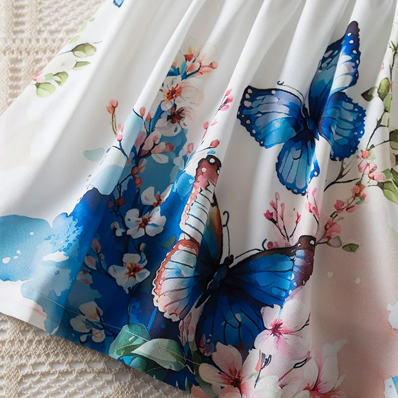 Summer New Girl's Butterfly Printed Dress 3-7Y Flying Sleeves Children's Cute Casual Dresses Girls Fashion Clothing
