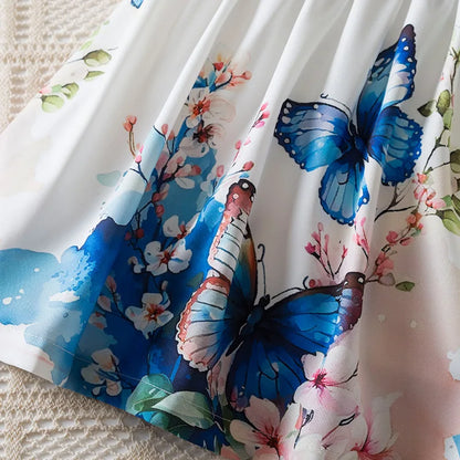 Summer New Girl's Butterfly Printed Dress 3-7Y Flying Sleeves Children's Cute Casual Dresses Girls Fashion Clothing