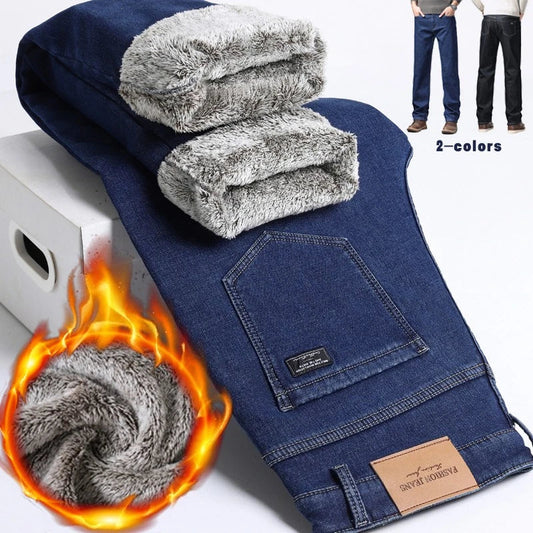 Men's Fleece Lined Thicken Jeans Winter Warm Stretch Slim Fit Denim Pants Comfortable Soft Trousers for Daily Work Wear Clothing