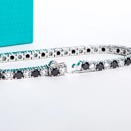 Bracelet tennis de 4 mm en moissanite noire couleur D, luxueux, en argent sterling 925, bracelets de mariage pour femmes, bijoux