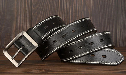 3.8CM Fashion Men Belts Genuine Leather Luxury Designer Vintage Thread Waist Belt For Jeans Cinturon Cowboy Hombre Dropshipping