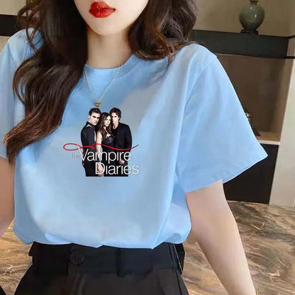 Vampire Diaries Cotton Women Girls Casual Harajuku T-shirt O-neck Short Sleeve Streetwear Ladies Graphic Summer Female T-shirt