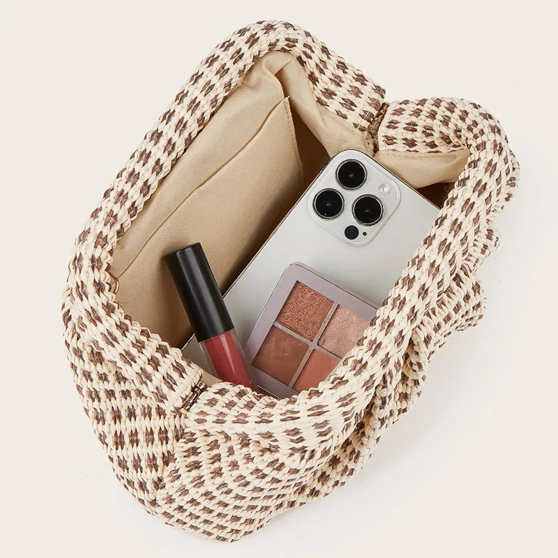 2026 Spring and Summer New Fashion Woven Handbag French Lazy Cloud Flower Bag Women's Commuter and Vacation Dual-purpose Bag