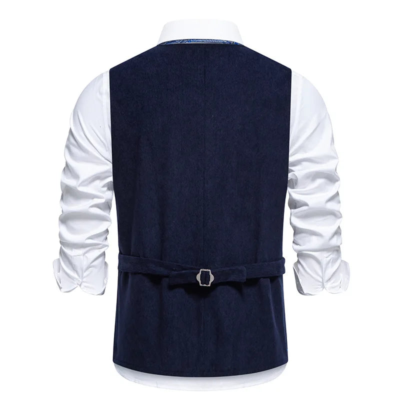Suit Vest Man British Style Printed Single-breasted Male Waistcoat Slim V-neck Sleeveless Pocket Versatile Men Vest