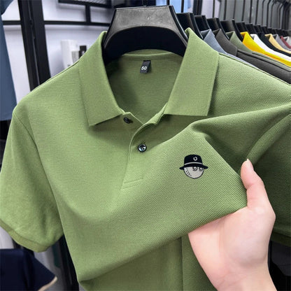 Men's Cotton100% High End Brand Lapel Polo Shirt Summer New Solid Color Print Short Sleeve T-Shirt Casual Breathe Men's Clothing