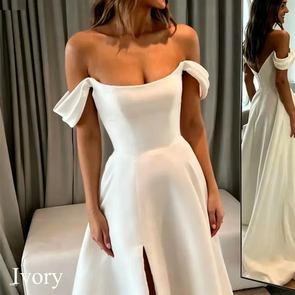 Customized Elegant Satin Mermaid Wedding Dress 2026 Simple Strapless Off Shoulder Side Slit Bride Robe Button Vestidos De Novia