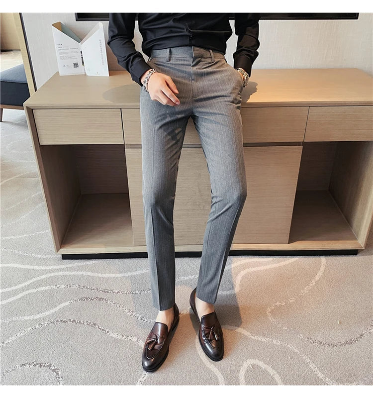 Plus Size 40 42 Spring Summer Double Line Stripe Suit Pants Men Clothing 2022 Korean Slim Fit Business Formal Wear Office Pants