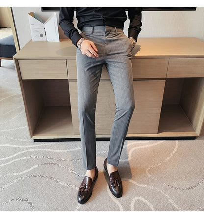 Plus Size 40 42 Spring Summer Double Line Stripe Suit Pants Men Clothing 2022 Korean Slim Fit Business Formal Wear Office Pants
