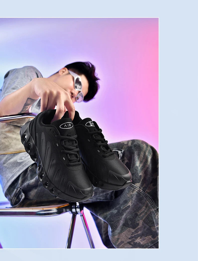 New Men's Sneakers PU Air Cushion Anti-Slip Shock Absorber Running Shoes Outdoor Lightweight and Breathable Mesh Running Shoes
