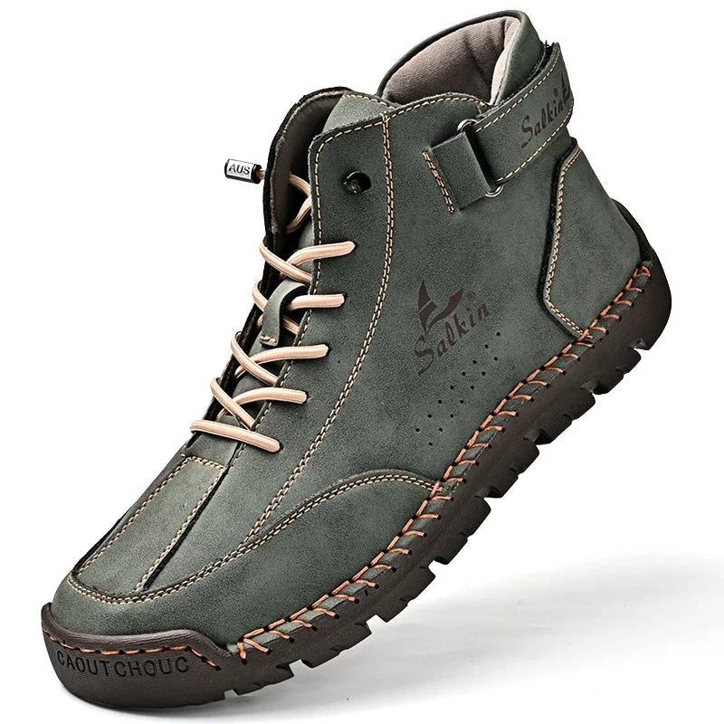 New 2024 Autumn Handmade Leather Men Boots Design Sneakers Man Breathable Casual Leather Shoes Men Ankle Boots Outdoor Boats