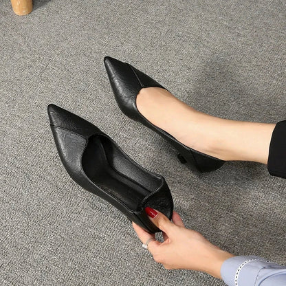 3-5cm Chunky Heeled Women Shoes Square Heel Leather Shoes Pumps Zapatos De Mujer Fashion Designer Office Ladies Single Shoe