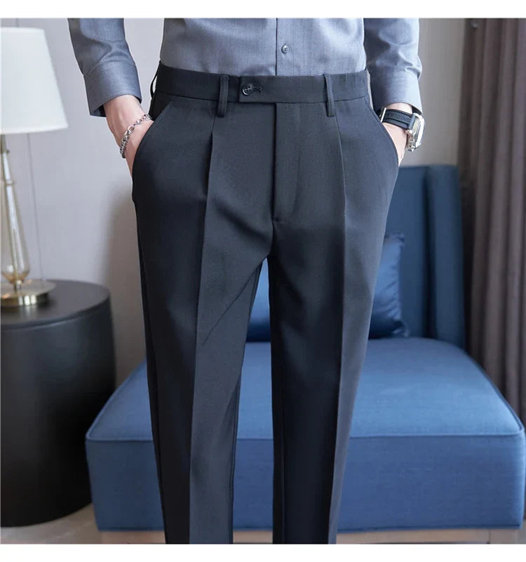 High Quality Men Solid Color Business Office Social Trousers New Formal Wear Wedding Slim Fit Casual Fashion Suits Pant 38-29