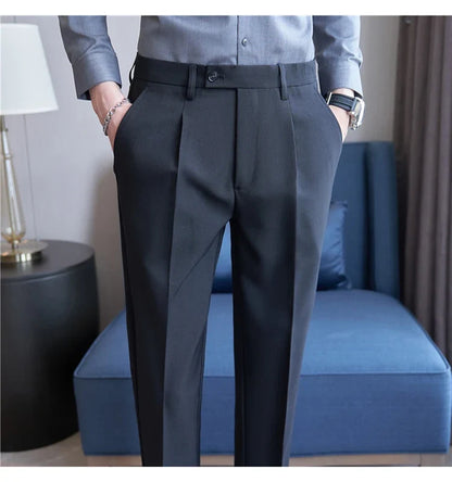 High Quality Men Solid Color Business Office Social Trousers New Formal Wear Wedding Slim Fit Casual Fashion Suits Pant 38-29