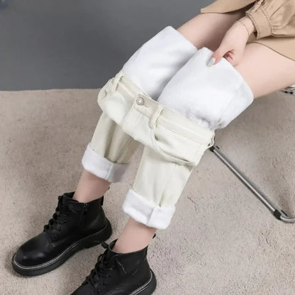 Winter Warm Slim Jeans Ladies Casual Denim Pencil Pants Thick Velvet Women Jeans High Waist Skinny Straight Jeans Fleece